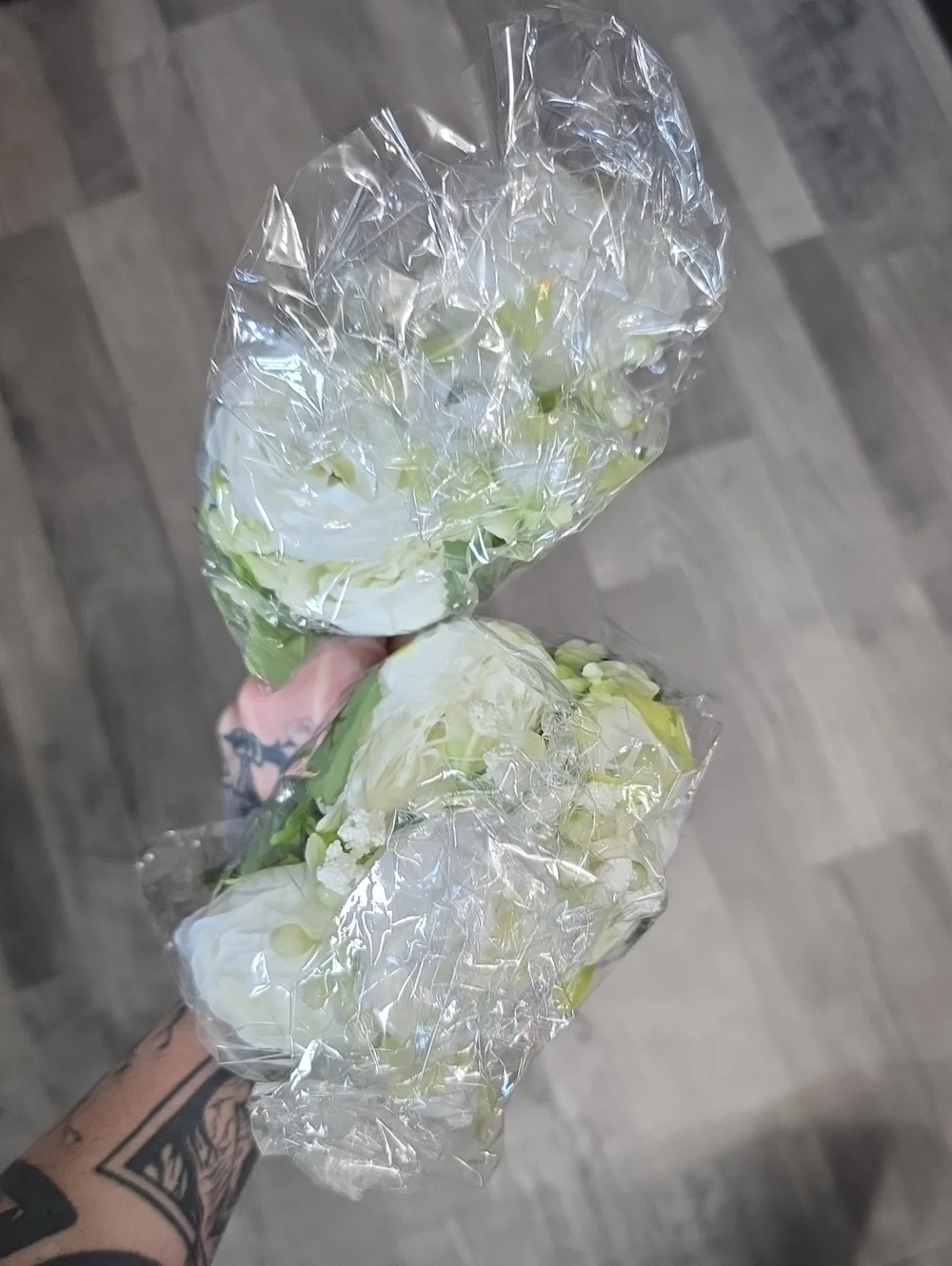 NWT, White & Green Artificial Peony Stem Bunch - Home Accents, Set Of 2